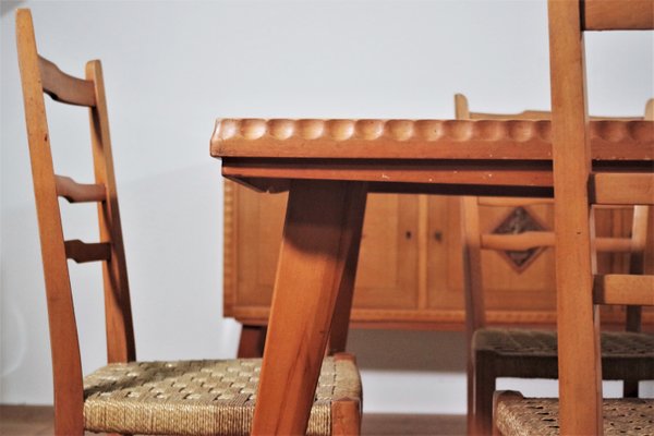 Table, Chairs & Sideboard in Wood, 1940s, Set of 9-KNM-1063720