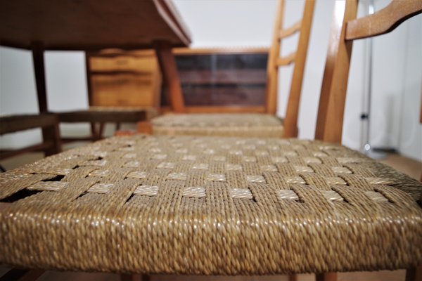 Table, Chairs & Sideboard in Wood, 1940s, Set of 9-KNM-1063720