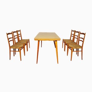 Table, Chairs & Sideboard in Wood, 1940s, Set of 9-KNM-1063720