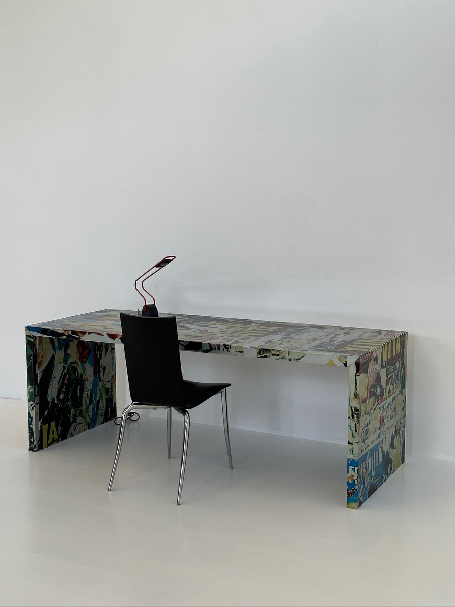 Table Desk with Subject La Dolce Vita by Mimmo Rotella and Zero Design, 1990s