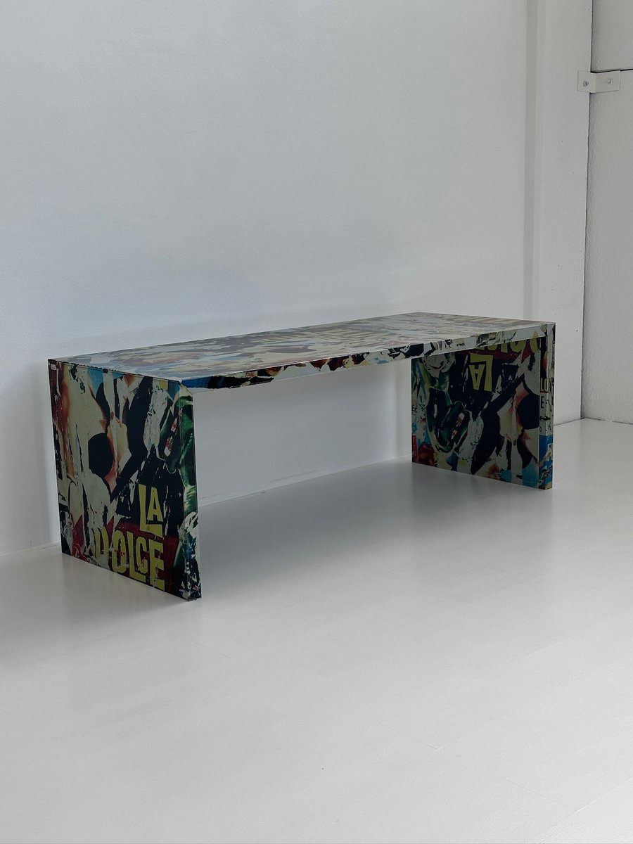 Table Desk with Subject La Dolce Vita by Mimmo Rotella and Zero Design, 1990s