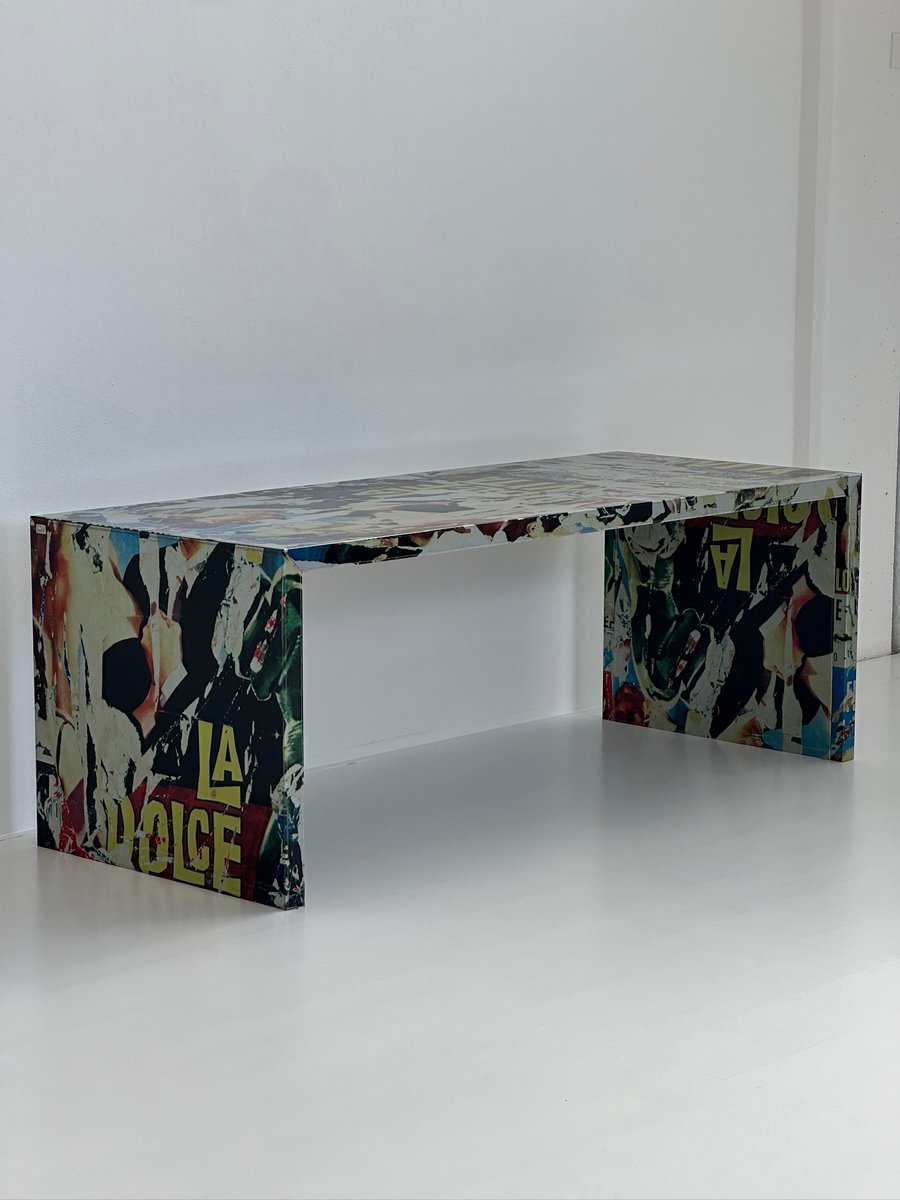 Table Desk with Subject La Dolce Vita by Mimmo Rotella and Zero Design, 1990s