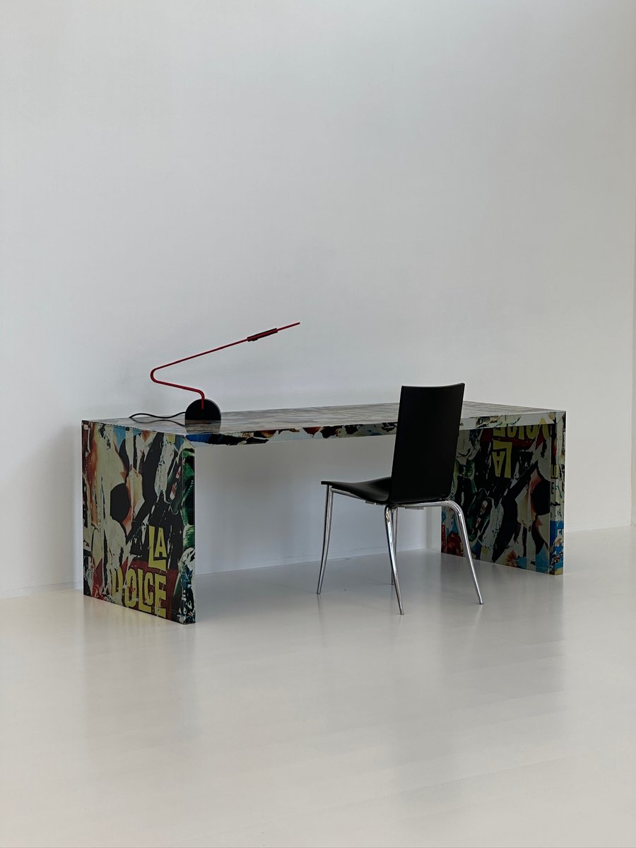 Table Desk with Subject La Dolce Vita by Mimmo Rotella and Zero Design, 1990s