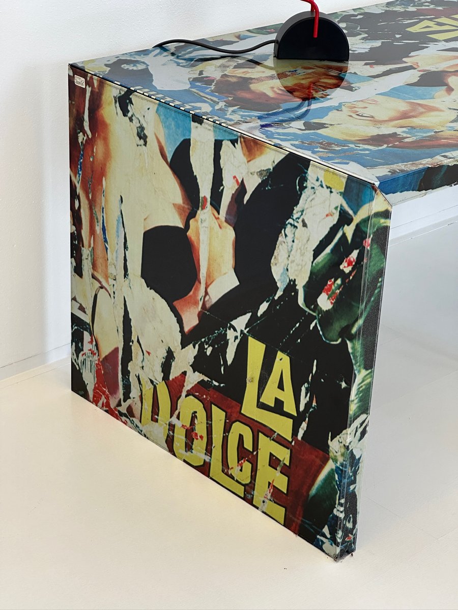 Table Desk with Subject La Dolce Vita by Mimmo Rotella and Zero Design, 1990s