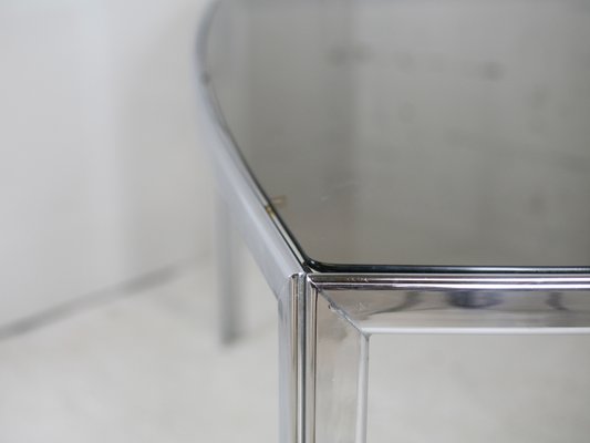 Table in Chromed Metal with Curved Smoked Glass Slab Top, France, 1970s-MAO-1009331