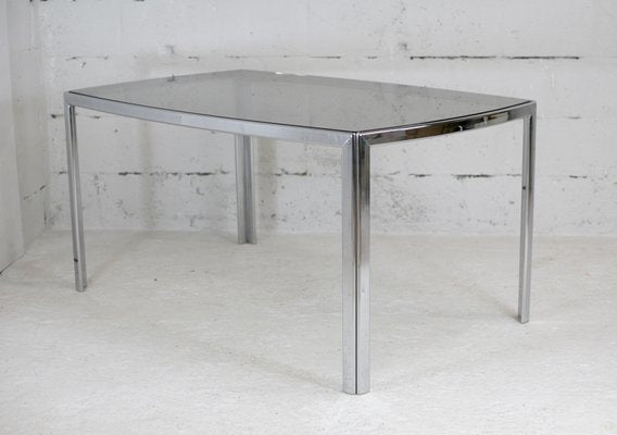 Table in Chromed Metal with Curved Smoked Glass Slab Top, France, 1970s-MAO-1009331