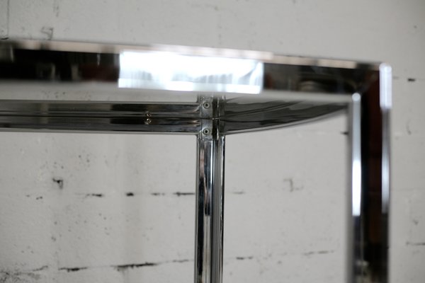 Table in Chromed Metal with Curved Smoked Glass Slab Top, France, 1970s-MAO-1009331