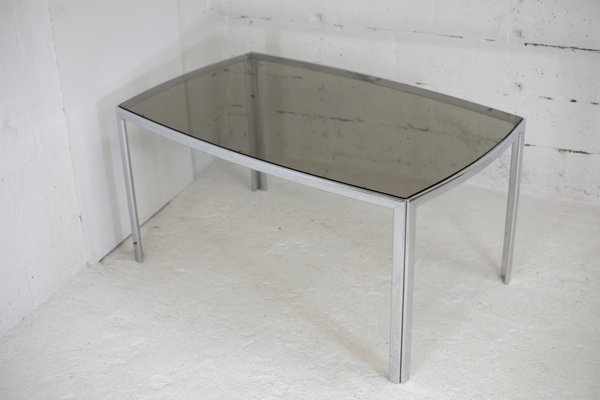 Table in Chromed Metal with Curved Smoked Glass Slab Top, France, 1970s-MAO-1009331