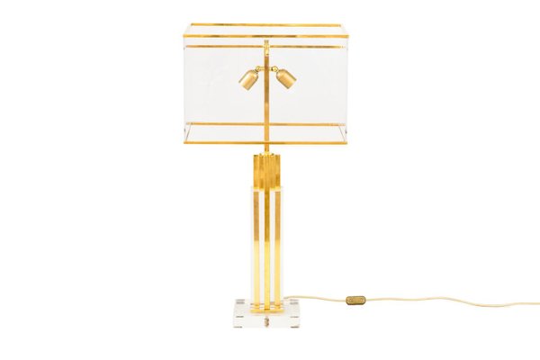 Table Lamp in Acrylic Glass and Gilt Brass, 1970s-CEJ-666657