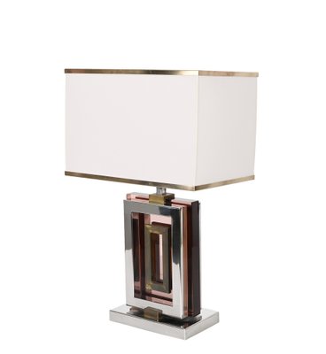 Table Lamp in Acrylic Glass, Chrome and Brass by Romeo Rega, Italy, 1970s-JDR-1419232