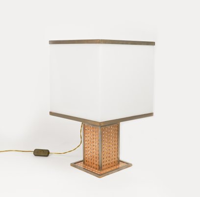 Table Lamp in Acrylic Glass, Rattan and Brass by Christian Dior, Italy, 1970s-LYQ-1726010