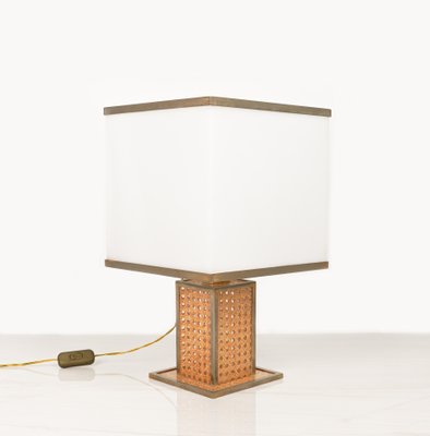 Table Lamp in Acrylic Glass, Rattan and Brass by Christian Dior, Italy, 1970s-LYQ-1726010