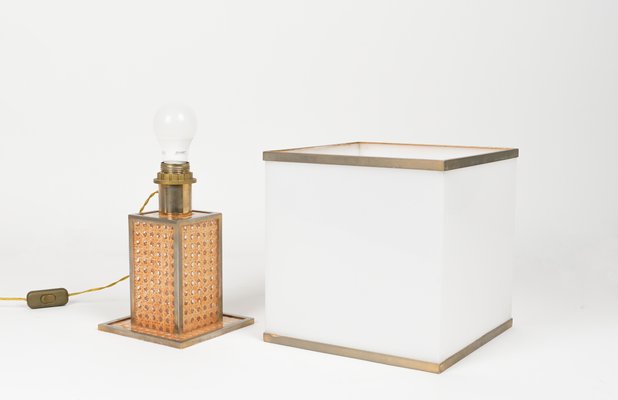 Table Lamp in Acrylic Glass, Rattan and Brass by Christian Dior, Italy, 1970s-LYQ-1726010