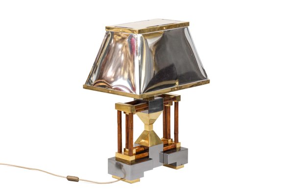 Table Lamp in Bamboo, Gilt & Silvered Brass, 1970s-CEJ-673407