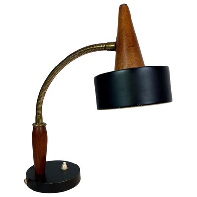 Table Lamp in Black Metal and Teak, Denmark, 1960s-UY-1048151