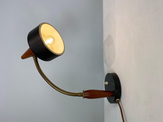 Table Lamp in Black Metal and Teak, Denmark, 1960s-UY-1048151