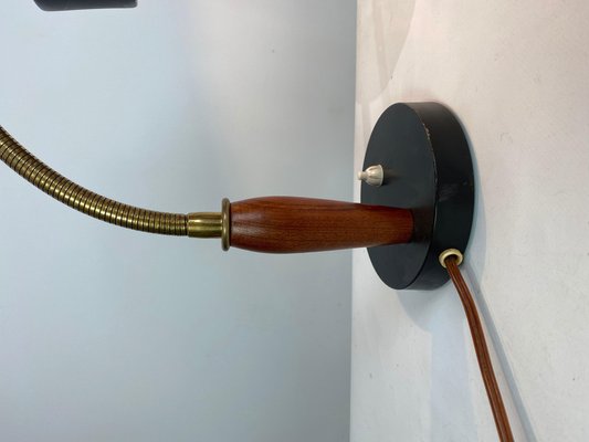 Table Lamp in Black Metal and Teak, Denmark, 1960s-UY-1048151