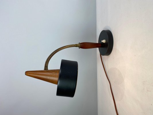 Table Lamp in Black Metal and Teak, Denmark, 1960s-UY-1048151