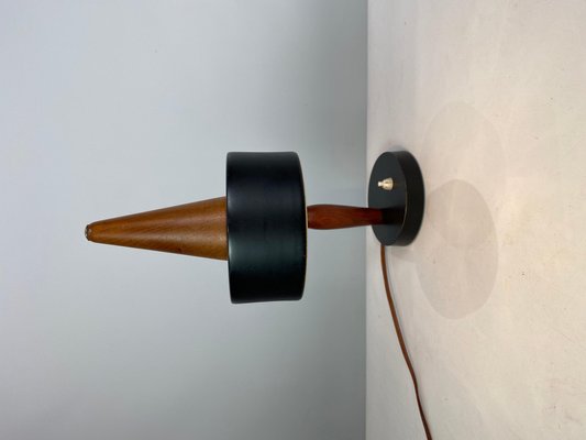 Table Lamp in Black Metal and Teak, Denmark, 1960s-UY-1048151