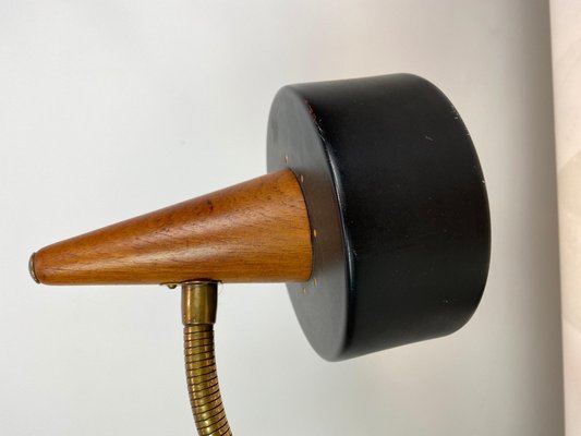 Table Lamp in Black Metal and Teak, Denmark, 1960s-UY-1048151