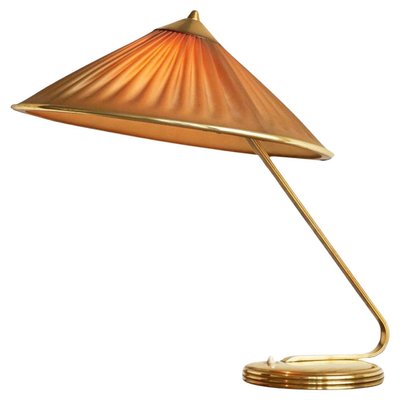 Table Lamp in Brass and Plissé Shade, 1940s-FEW-2024251