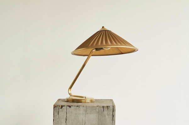 Table Lamp in Brass and Plissé Shade, 1940s-FEW-2024251