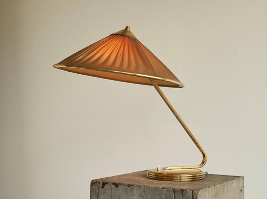 Table Lamp in Brass and Plissé Shade, 1940s-FEW-2024251