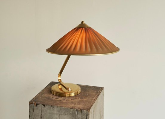 Table Lamp in Brass and Plissé Shade, 1940s-FEW-2024251