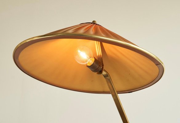 Table Lamp in Brass and Plissé Shade, 1940s-FEW-2024251