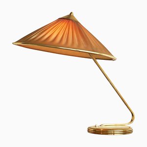 Table Lamp in Brass and Plissé Shade, 1940s-FEW-2024251