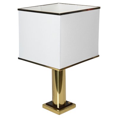 Table Lamp in Brass and White Silk Lampshade, Italy, 1970s-JDR-1722832