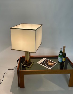 Table Lamp in Brass and White Silk Lampshade, Italy, 1970s-JDR-1722832