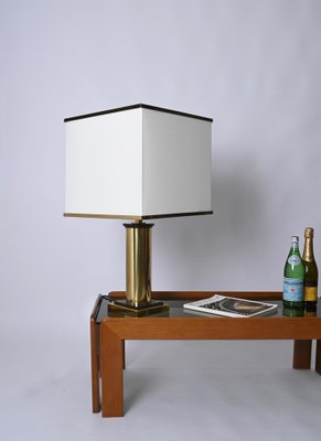 Table Lamp in Brass and White Silk Lampshade, Italy, 1970s-JDR-1722832