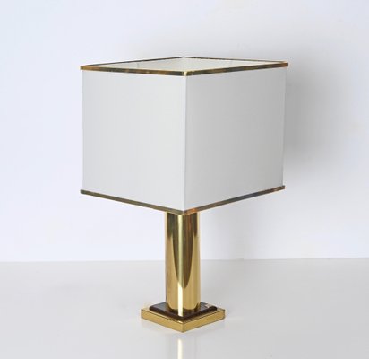 Table Lamp in Brass and White Silk Lampshade, Italy, 1970s-JDR-1722832