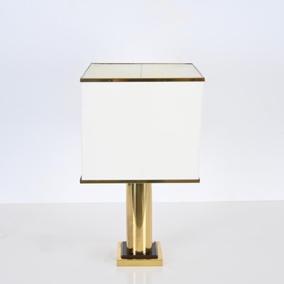 Table Lamp in Brass and White Silk Lampshade, Italy, 1970s-JDR-1722832