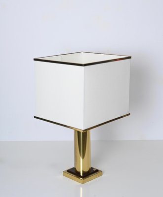 Table Lamp in Brass and White Silk Lampshade, Italy, 1970s-JDR-1722832