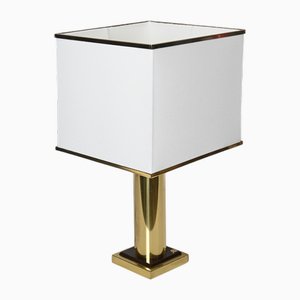 Table Lamp in Brass and White Silk Lampshade, Italy, 1970s-JDR-1722832