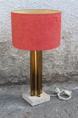 Table Lamp in Brass, Marble and Fabric, Italy, 1970s-EH-1058118