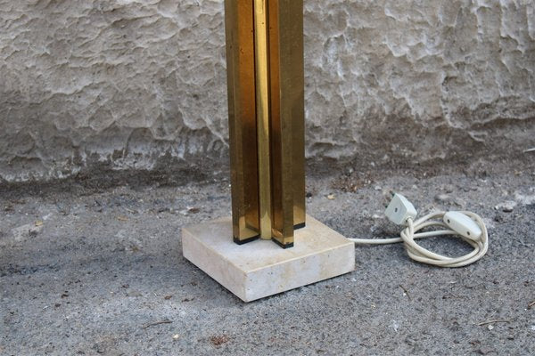 Table Lamp in Brass, Marble and Fabric, Italy, 1970s-EH-1058118