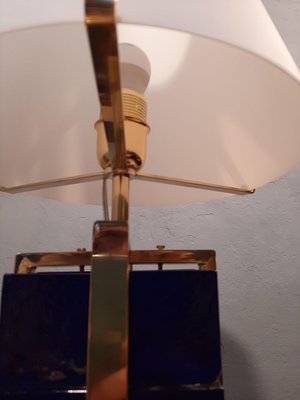 Table Lamp in Brass with Blue Glass Cubes and White Opaline Cone, 1990s-OHK-830375