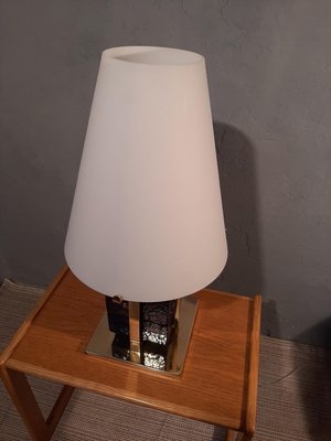 Table Lamp in Brass with Blue Glass Cubes and White Opaline Cone, 1990s-OHK-830375