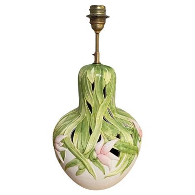 Table Lamp in Crakled Enemeled Ceramic in Green Pink and White Colors, France, 1970s-UR-1739968