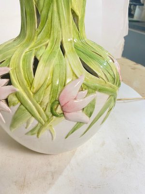 Table Lamp in Crakled Enemeled Ceramic in Green Pink and White Colors, France, 1970s-UR-1739968