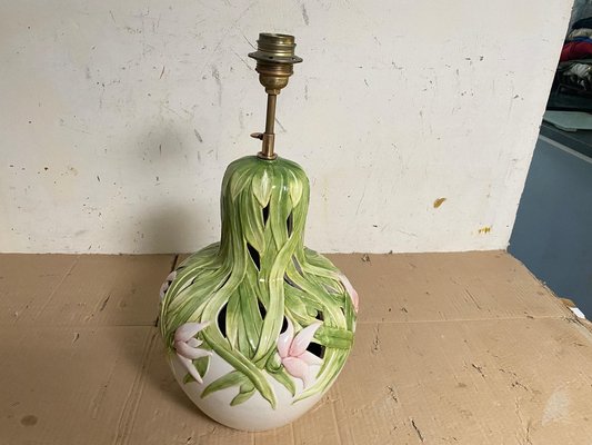 Table Lamp in Crakled Enemeled Ceramic in Green Pink and White Colors, France, 1970s-UR-1739968