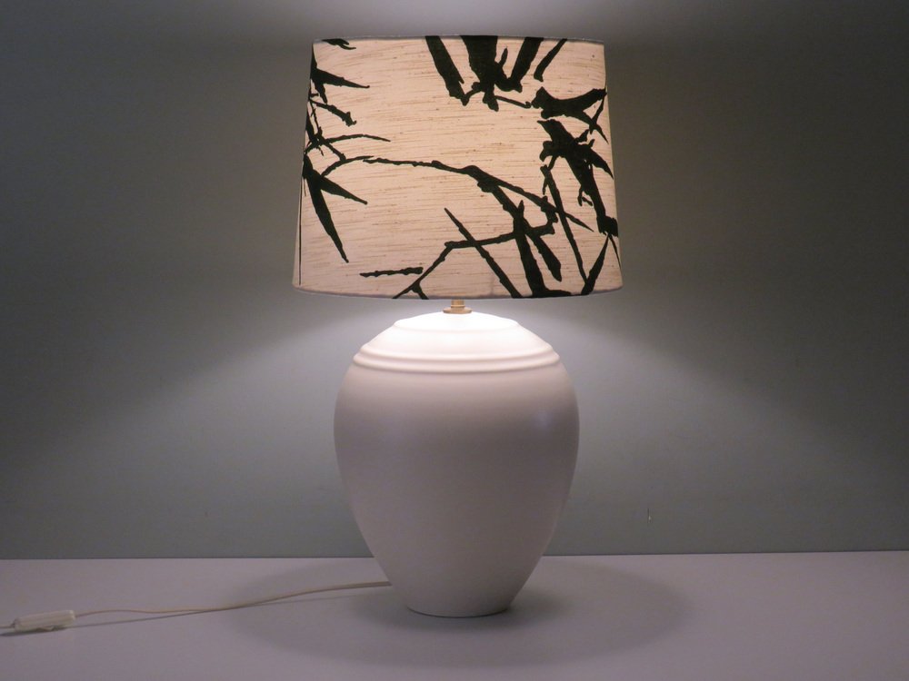 Table Lamp in Creamy Ceramic with a New Custom Lampshade from Kostka