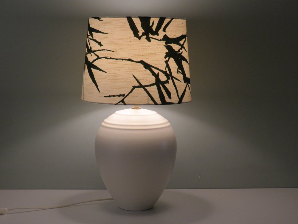 Table Lamp in Creamy Ceramic with a New Custom Lampshade from Kostka