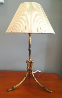 Table Lamp in Imitation Bamboo Gilt Metal, 1950s-QY-936071