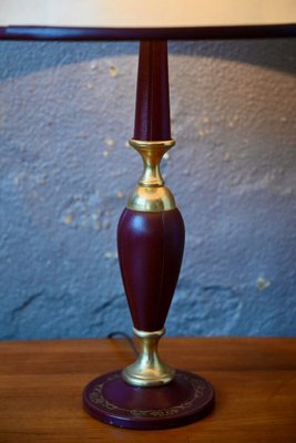 Table Lamp in Leather and Brass, 1960s-AIU-1795507