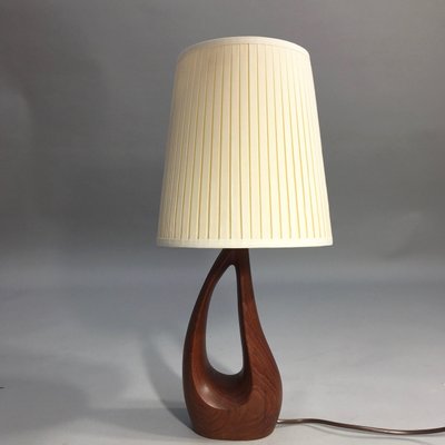 Table Lamp in Teak with Fabric Shade, 1950s-SGX-1251348