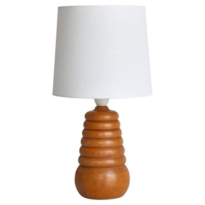 Table Lamp in Turned Beechwood Scandinavian Modern, Denmark, 1950s-WRF-1283570